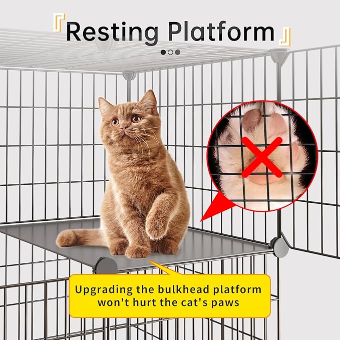 Oneluck Cat Cage with Litter Box,4-Tier DIY Enclosures Large Playpen Detachable Metal Wire Kennel Indoor Crate Large Exercise Place Ideal for 1-2 Cats (55.1" L x 17.8" W x 41.3" H)