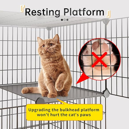 Oneluck Cat Cage with Litter Box,4-Tier DIY Enclosures Large Playpen Detachable Metal Wire Kennel Indoor Crate Large Exercise Place Ideal for 1-2 Cats (55.1" L x 17.8" W x 41.3" H)