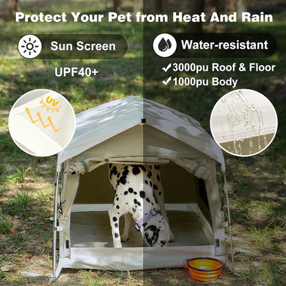 Dog Tent Cotton Fabric, Aluminum Poles and Camping Mat, Outdoor Weatherproof, Dog House Outdoor, Breathable with 2 Side Windows, Portable and Collapsible (Gray, Large)