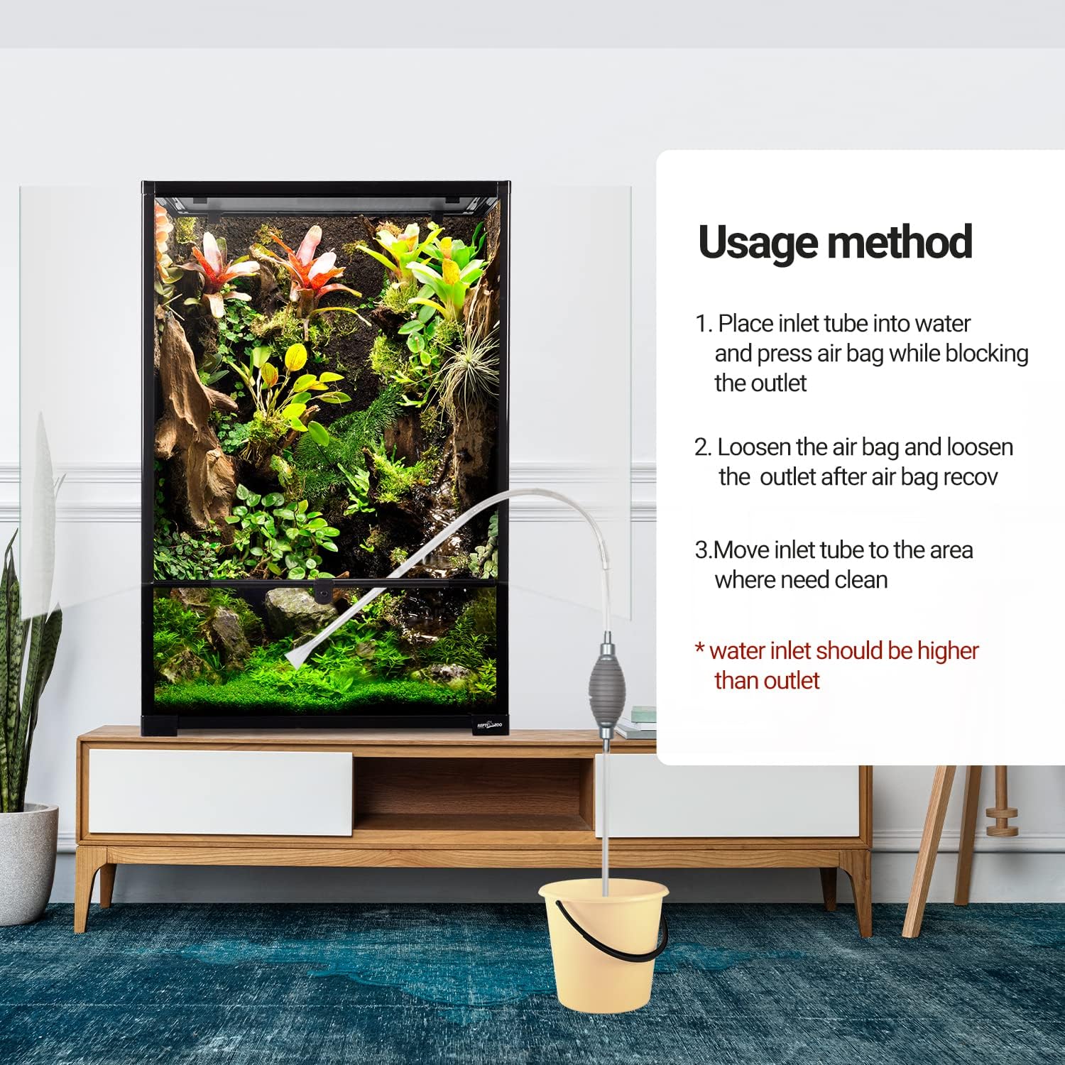 REPTIZOO 67 Gallon Large Reptile Terrarium 24"x18"x 36" Glass Paludarium Tank, Tall Reptile Enclosure Habitat with 10” Deep Base, Siphon Gravel Cleaner Set and Plants Growing Cotton Mat Included - Pawvie