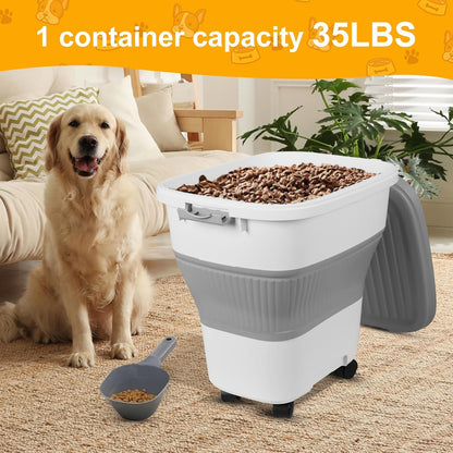 35 Lbs Dog Food Storage Container 2PCS, Collapsible Dog Food Container with Scoop for Pet/Dog/Cat/Bird Food,Keep Dry Food Fresh,Easy to Move
