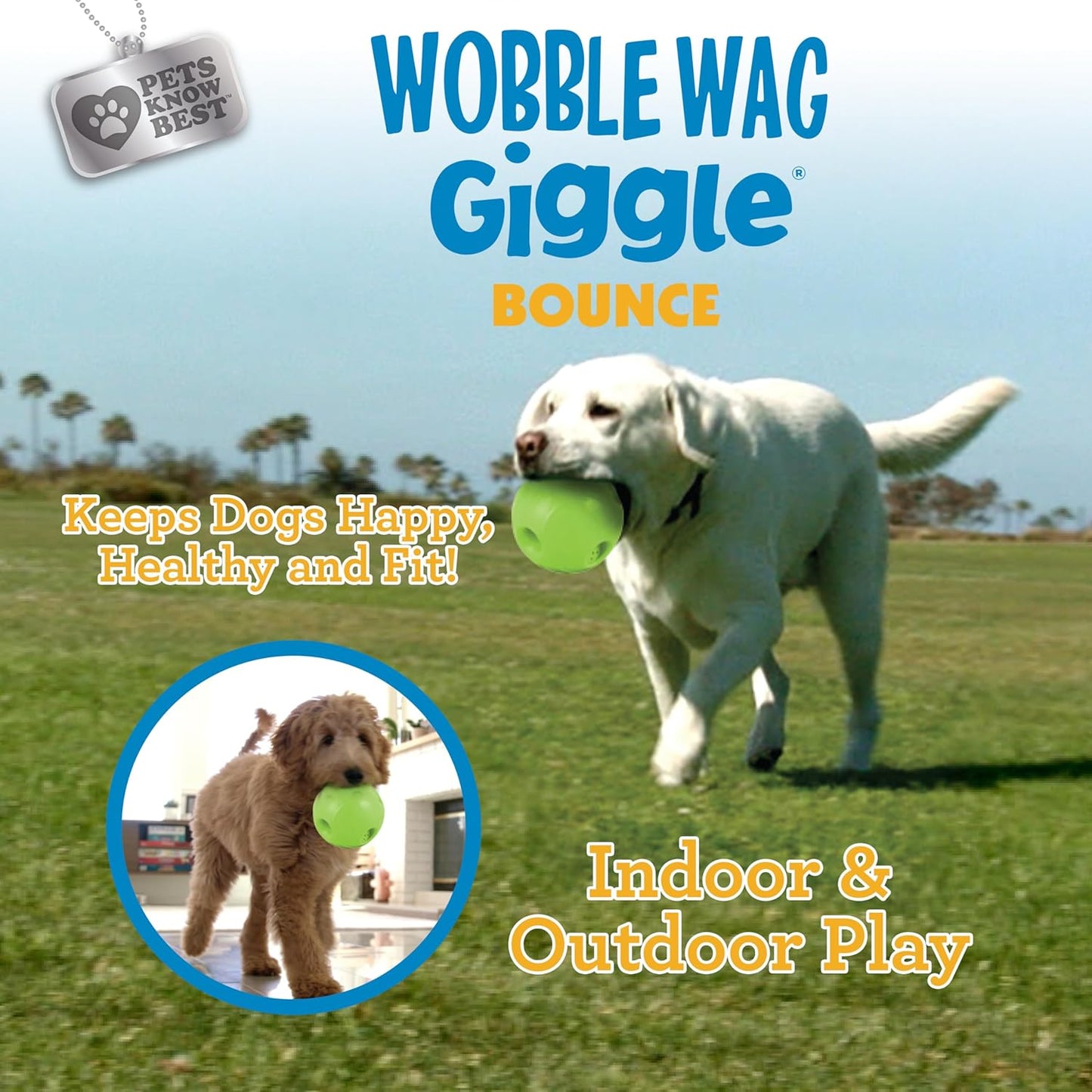 Wobble Wag Giggle Bounce Interactive Dog Toy- Sound Making Bouncing Ball for Dogs Ages Indoor & Outdoor Play, Soft & Durable with Easy Grip Design- Pets Know Best