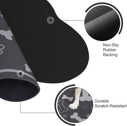 Dog Cat Food Mat,Rapid AbsorbentPet Feeding Mat, Bone Shaped Dog Placemat Water Bowl Mat with Rubber Backing,No Stains Dog Cat Food Mats Indoor, Pet Accessories Supplies 17""×29"" Dark Grey