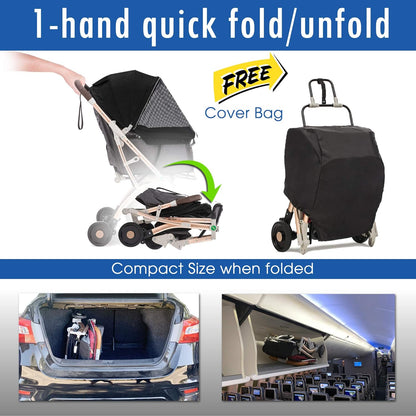Lite Premium Light-Weight Dog/Cat/Pet Stroller Travel Carriage with Convertible Compartment/Zipper-Less Entry/1-Hand Quick Fold/Aluminum Frame for Small & Medium Pets (Black 2nd-Gen.) - Pawvie