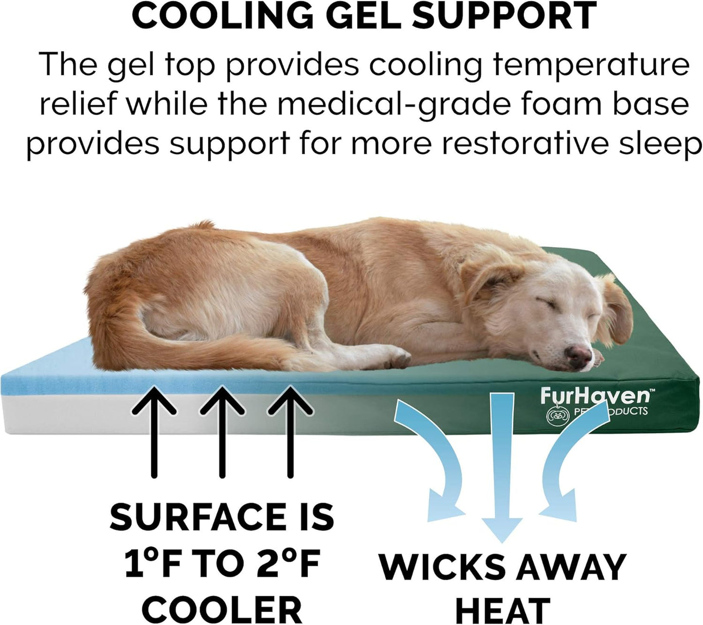 Furhaven Water-Resistant Cooling Gel Dog Bed for Medium/Small Dogs w/ Removable Washable Cover, For Dogs Up to 35 lbs - Indoor/Outdoor Logo Print Oxford Polycanvas Mattress - Forest, Medium