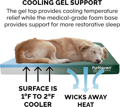 Furhaven Water-Resistant Cooling Gel Dog Bed for Large/Medium Dogs w/ Removable Washable Cover, For Dogs Up to 55 lbs - Indoor/Outdoor Logo Print Oxford Polycanvas Mattress - Forest, Large