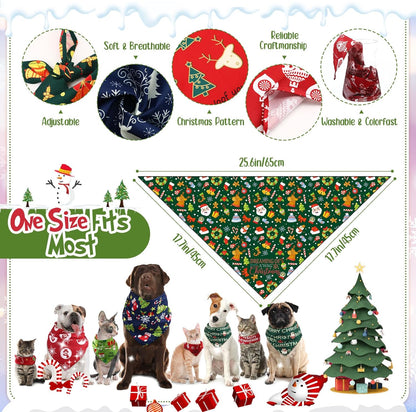 Abbylike 50 Pcs Christmas Dog Bandanas Bulk Pet Scarfs Triangle Bibs Adjustable Washable Puppy Kerchief Seasonal Pet Costume Accessories Grooming Supplies for Small Medium Large Dogs Cats