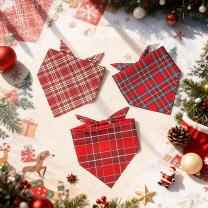 Weewooday 50 Pcs Christmas Dog Bandanas Bulk Xmas Red Buffalo Plaid Bandanas for Dogs Soft Bibs Adjustable Triangle Scarf for Small Medium Large Pets Costume (25.6 x 17.7 x 17.7 Inch)