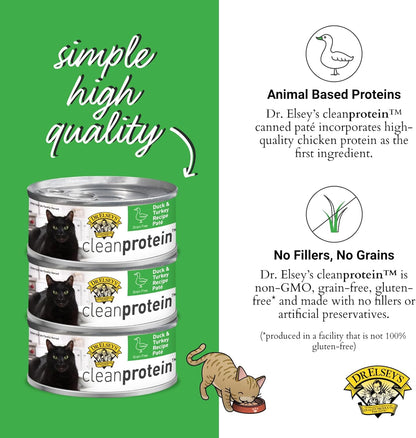 Dr. Elsey's cleanprotein Duck & Turkey Recipe Wet Cat Food, Pate 5.3 oz cans (Pack of 24)