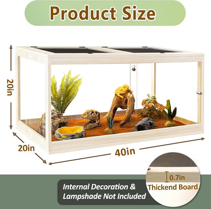 PROLEE Tempered Glass Bearded Dragon Tank,63 Gallon Reptile Tank with Meatl Mesh Roof and Front Sliding Door, Anti-Scratch Lizard Tank,Spacious Reptile Enclosure for Snakes,Lguanas, Chameleons (Oak)