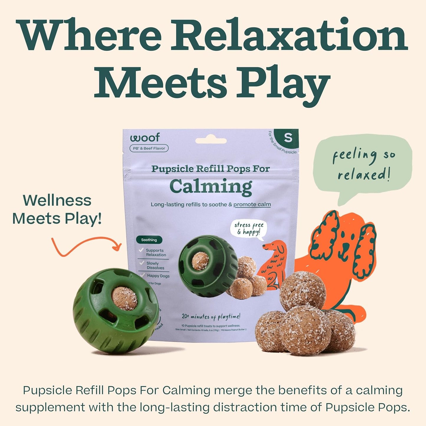 WOOF Pupsicle Refill Pops for Calming - Long-Lasting Refills for The Pupsicle Toy to Promote Calm - Calming Dog Treats - Magnesium for Dogs- Small Pops - 10 Count