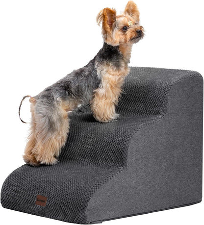Dog Stairs for Couch Sofa and Chair, 3-Step Dog Steps for Small Dogs and Cats, Non-Slip Indoor Pet Step, Dark Grey - Pawvie