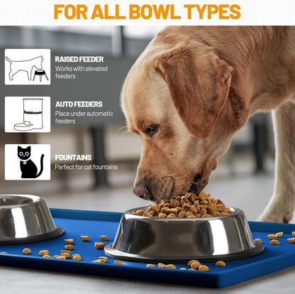 Hubulk Dog Feeding Mat,100% Waterproof Food Grade Silicone Pet Food and Water Bowl Placemat,Dishwasher, High Raised Edge to Prevent Spills,Nonslip Tray to Stop Messes on Floor (32"x24"x1.0", Navy)
