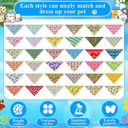 72 Pcs Hawaiian Dog Bandanas Bulk Summer Triangle Scarf Fruit Cat Bibs Puppy Scarf Flower Pet Bandanas for Puppy Cat Birthday Party Costume