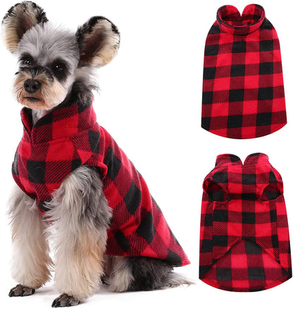 Kuoser Dog Fleece Vest,Warm Plaid Dog Sweater with Leash Hole,Soft Turtleneck Winter Pet Jacket Dogs Coat Pullover Clothes for Small Medium Dogs Cats,Spring Fall Cold Weather Christmas Outfit,Red M