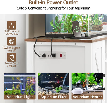 Aquarium Stand with Power Outlets, 55-75 Gallon Heavy Duty Fish Tank Stand with Cabinet Storage & Adjustable Shelf, for Fish Tank, Turtle Tank, Reptile Terrarium, 1000LBS Capacity, White