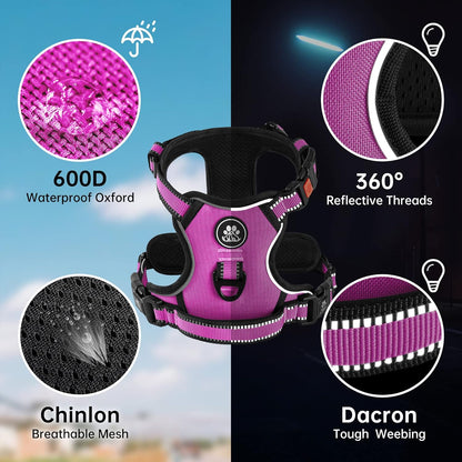 NESTROAD No Pull Dog Harness,Adjustable Oxford Dog Vest Harness with Leash,Reflective No-Choke Pet Harness with Easy Control Soft Handle for Large Dogs(X-Large,Fuchsia Pink)