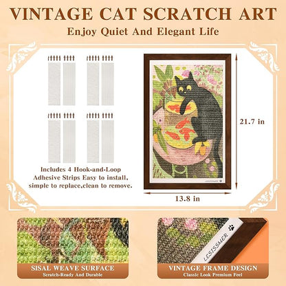 Wall Art Cat Scratcher Sisal Mat, No-Drill Wall Mounted Cat Scratch Pad with Frame, 13.8 x 21.7 Inch Cat Wall Scratchers for Indoor Cats（Goldfish）