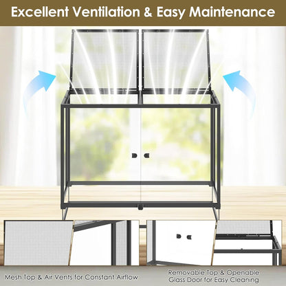 Erinnyees 74 Gallon Reptile Terrarium with Top Screen Ventilation, Snake Habitat with Heating Pad Space, Front Opening Reptile Vivarium with Sliding Cable Outlet for Leopard Geckos, Snakes, Turtles