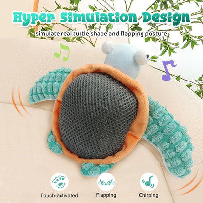 Cat Toys, Flapping Fins Cute Turtle, No Flying, Chirping Bird Interactive Catnip Toy for Kitten or Small Dogs, Touch Activated, Rechargable