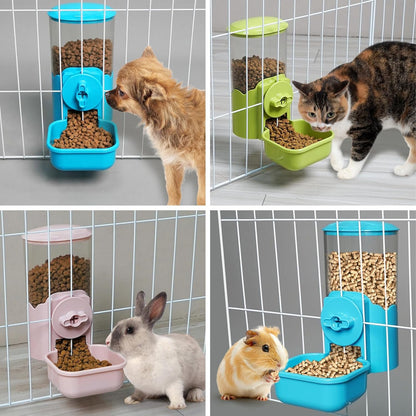 VANNON Small Animal Hanging Automatic Food Dispenser, 35oz Gravity Pet Feeder for Cage, Food Bowl for Rabbit Puppy Cat Ferret Guinea Pig Chinchilla Parrot (Green)
