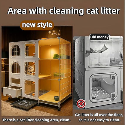 cat cage Indoor with Litter Box, Complimentary Bed, Bowl,Cleaning Three Piece Set,Large cat Enclosure, Cat House with Wheels Outdoor,Small Animal Cage cat Kennel (White, 41.8″(L) x18.1″(W) x46.1″(H))