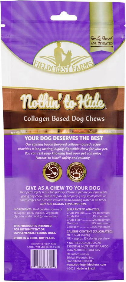 Fieldcrest Farms Nothin' to Hide Twist Stix, Bacon Flavor, Easily Digestible, Supports Skin, Coat, Joints & Muscles, for Moderate Chewers Under 15lbs, 10 Pieces