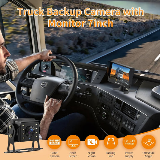 Wired Reverse Backup Camera with 7" Screen, Waterproof IP68, Night Vision Vehicle Camera for Truck, RV, Trailer, Vans, Bus - Tulakeey