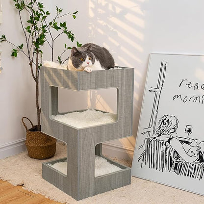 ACH Modern Cat Furniture Cat Tree Spacious Perch Multi-Level Cat Tower for Indoor Cats 27.5 Inch Luxury Cat Tree Stand House for Kittens with Removable Soft Blanket and Condo