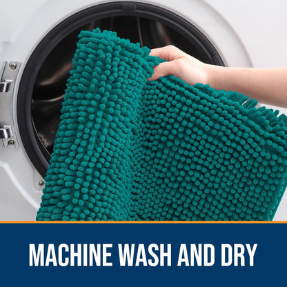 OLANLY Dog Door Mat for Muddy Paws 24x16, Absorbs Moisture and Dirt, Absorbent Non-Slip Washable Doormat, Quick Dry Chenille Mud Mat for Dogs, Entry Indoor Entryway Carpet for Inside Floor, Lake Blue