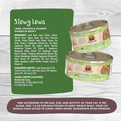 Weruva Classic Cat Stews, Stewy Lewis with Lamb, Chicken & Salmon in Gravy, 5.5oz Can (Pack of 8)