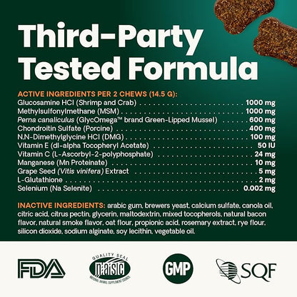 VetriScience Ultimate Strength Healthy Hip & Joint Chews, GlycoFlex Glucosamine, Chondroitin & GreenLipped Mussel Support Supplement for Dogs, Soothe Joint Discomfort, Duck,120 Ct (Pack of 2)