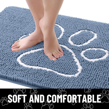 Smiry Dog Door Mat for Muddy Paws, Absorbent Dirt Trapper Non Slip Quick Dry Washable Chenille Mat for Mud Dogs, Entry Rug for Indoor and Outdoor (30x20 Inches, Airy Blue and White)