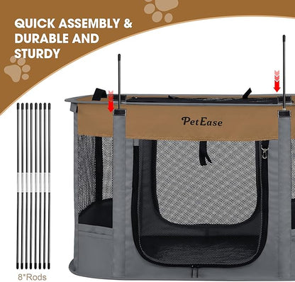 Portable Cat Playpen with Litter Box, Cat Enclosure for Camping, Cat Recovery Playpen After Surgery, Foldable Indoor Outdoor Pet Tent for Cats Rabbits Puppies (Brown)