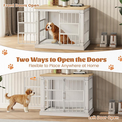 VOPEAK Dog Crate Furniture, Chew Resistant Dog Crate for Dogs, Heavy Duty Dog Crates Dog Kennel Cage Indoor with Double Doors, End Table for Bedroom Living Room (White, 27.5" L x 20" W x 23.6" H)