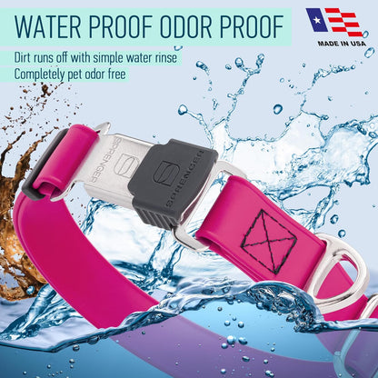 Dogline Biothane Waterproof Dog Collar with Herm Sprenger Black Stainless Steel Quick Release Buckle – Heavy Duty Tactical Durable Collar for Dogs – Comfortable, Safe Pet Collar W3/4" L12-19 Magenta