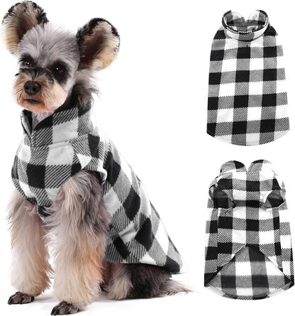 Kuoser Dog Fleece Vest,Warm Plaid Dog Sweater with Leash Hole,Soft Turtleneck Winter Pet Jacket Dogs Coat Pullover Clothes for Small Medium Dogs Cats,Spring Fall Cold Weather Christmas Outfit,Black L