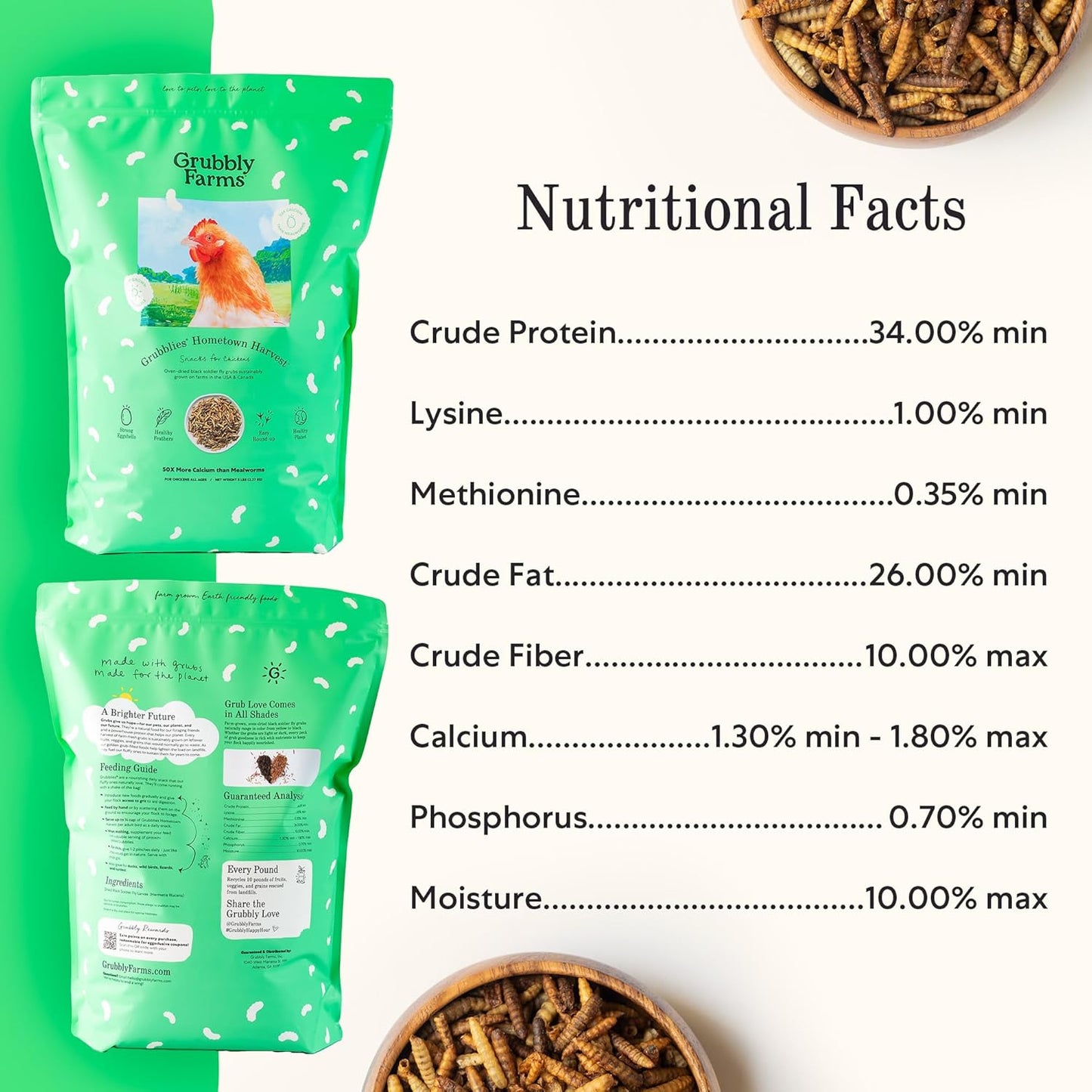 Grubblies - Black Soldier Fly Larvae for Chickens - Chicken Treats Grown in The US and Canada - for Strong Eggshells and Healthy Feathers - Grubblies Hometown Harvest 5LB