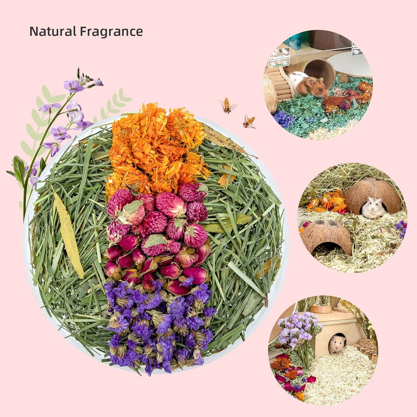 Niteangel Natural & Soft Hamster Bedding Mate Small Animal Habitat Decor for Syrian Dwarf Hamsters Gerbils Mice Degus Bunny or Other Small-Sized Pet (Flowers Scent Path)