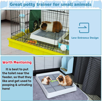 FHTONGE Guinea Pig Litter Box for Cage, Guinea Pigs Litter Pan with Grid, Rectangular Small Amimal Potty Trainer Tray Pet Toilet for Rat Chipmunk Chinchilla Hedgehog Hamster Ferret Rabbit