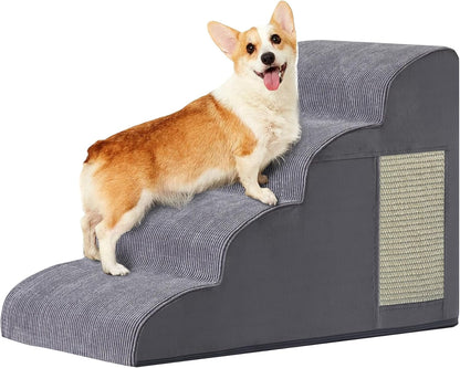 Dog Stairs for Small Dogs, 4-Step Dog Ramp for Bed 19.7" H, Dogs Steps for Bed, Couch, Pet Stairs with Non-Slip Bottom Design, Cat Scratching, High Density Foam Portable Pet Steps, Indoor, Grey