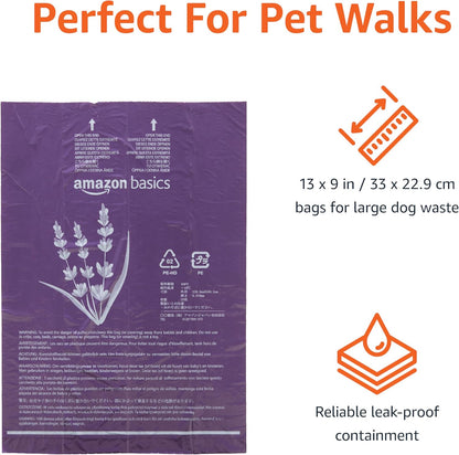 Amazon Basics Premium Lavender Scented Standard Dog Waste Bags, 300 Count (15 Pack of 20)