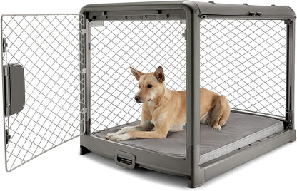 DIGGS Revol Collapsible Dog Crate with Wheels - Premium Portable Dog Crate - Safe, Stylish, and Convenient Indoor Kennel (Smoke, Intermediate)