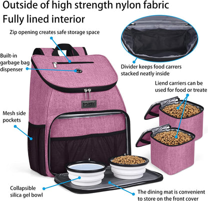 BAGLHER丨Dog Travel Bag, Airline Approved Pet Supplies Backpack, Dog Travel Backpack with 2 Silicone Collapsible Bowls and 2 Food Baskets - Pawvie