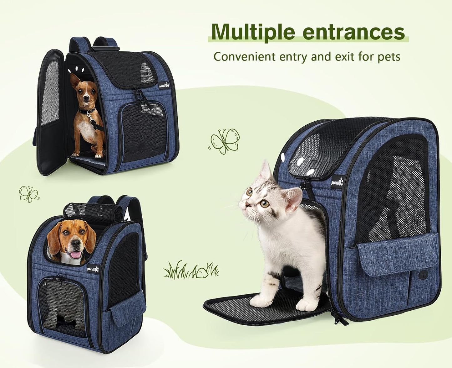 Pecute Pet Carrier Backpack, Large Cat Carrier Backpack, Expandable Cat Backpack with Breathable Mesh for Medium Large Cats, and Small Dogs, Dog Backpack Carrier for Travel Hiking Blue - Pawvie