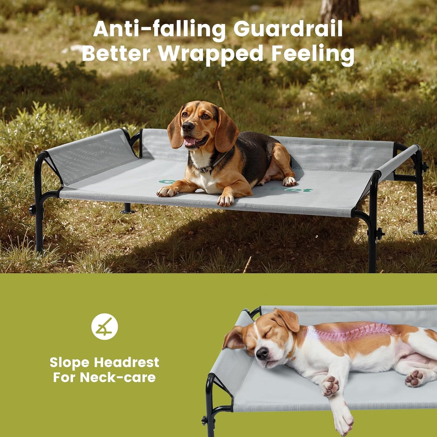 Gardner Pet Elevated Dog Bed for Small Dog, Outdoor Raised Bed Waterproof Portable Cooling Pet Cot Hammock Bed with 3-Sided Guardrail, Breathable Mesh, Black, 35 Inches