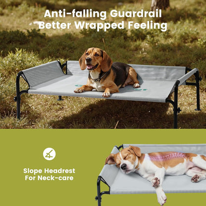 Gardner Pet Elevated Dog Bed for Small Dog, Outdoor Raised Bed Waterproof Portable Cooling Pet Cot Hammock Bed with 3-Sided Guardrail, Breathable Mesh, Black, 35 Inches