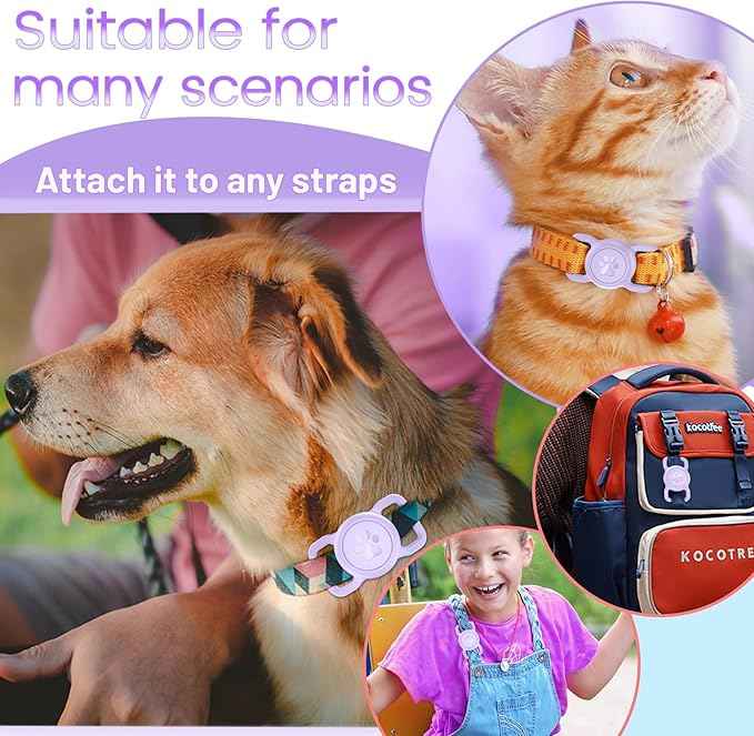 SANKALA Airtag Dog Collar Holder, [1 Pack] Waterproof Airtag Collar Holder for Dog, Silicone Full Body Covered Anti-Lost Protective Apple Airtag Case for Pet Collar - Fits All Width Collars, Purple