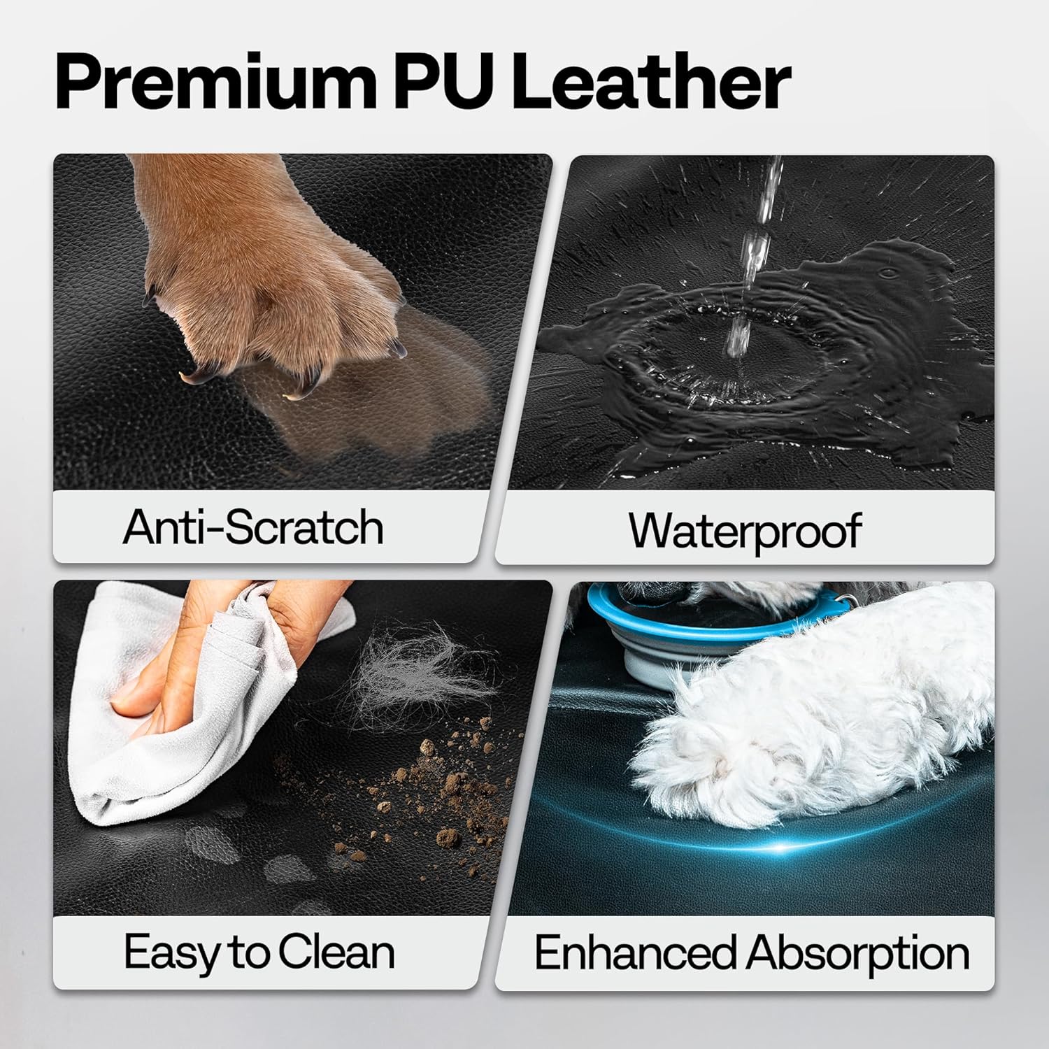 Dog Car Seat Cover for Back Seat 53", Upgraded PU Leather Back Seat Extender with Hard Bottom Holds 400LBS, Waterproof Anti-Scratch, Backseat Cover for Dogs in Car, SUV & Small Truck - Pawvie
