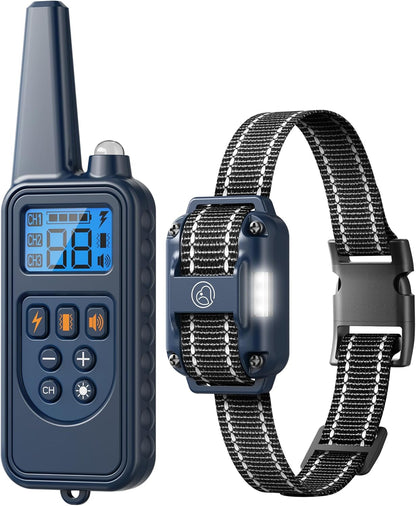 Electronic Dog Collar with Remote, 2600ft Waterproof Dog Training Collar for Smal Medium Large Dogs, Beep, Vibration, Shock (1-99) Modes, LED Light, for 5-120Lbs Dogs